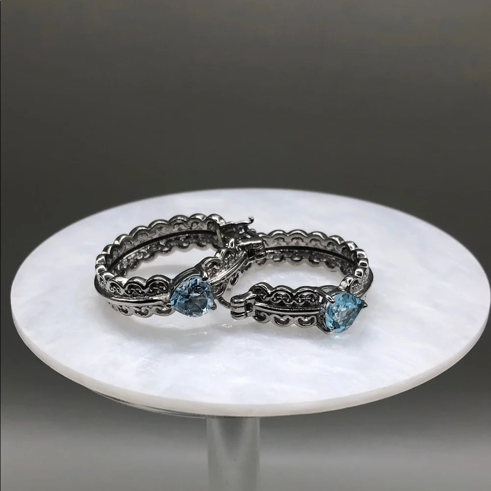 EverTrue Sky Blue Topaz Heart Hoop Earrings Stainless Steel Statement Style NEW